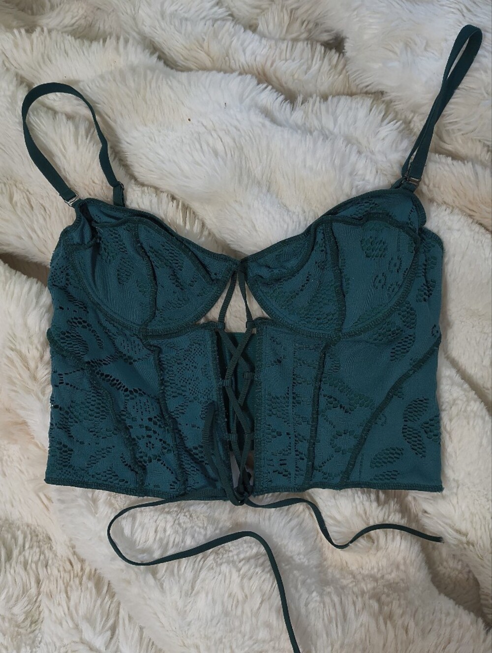 Out From Under Teal Lace-Up Bustier Camisole